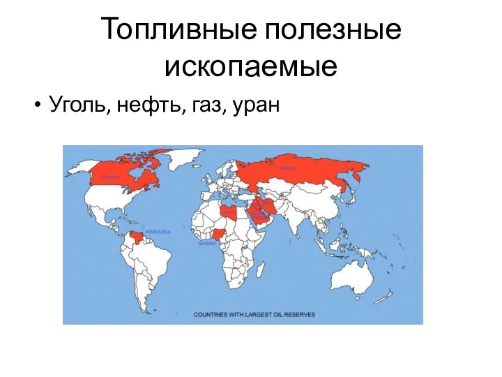 Топливные полезные ископаемые Уголь, нефть, газ, уран