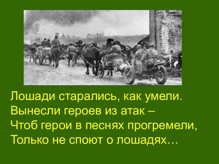 Лошади старались, как умели. Вынесли героев из атак – Чтоб герои