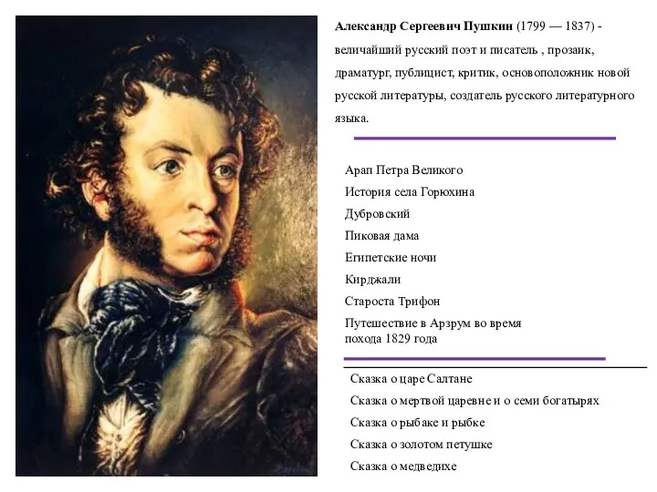 Александр Сергеевич Пушкин (1799 — 1837) - величайший русский поэт и