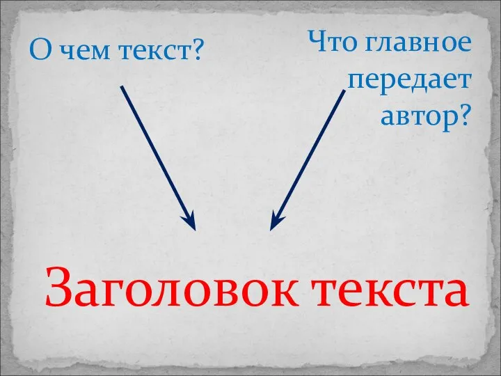 Заголовок текста О чем текст? Что главное передает автор?