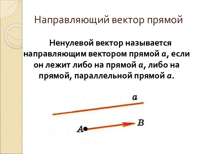 Направляющий вектор прямой Ненулевой вектор называется направляющим вектором прямой а, если