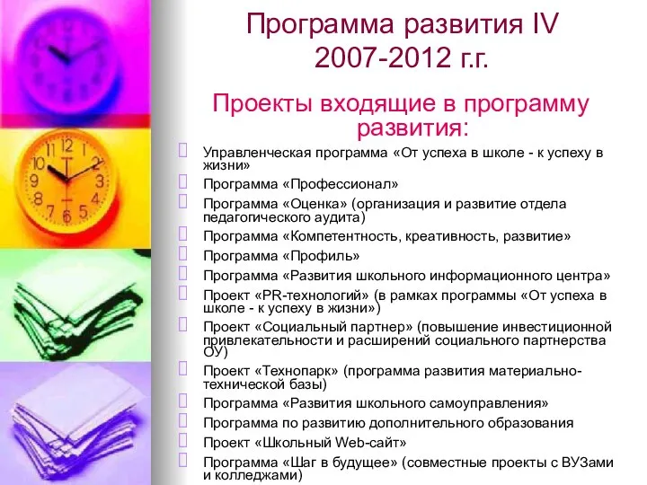 Проекты входящие в программу развития: Управленческая программа «От успеха в школе