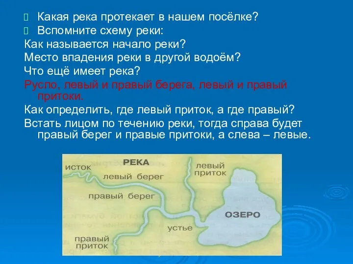 Корниенко О.Ю. Какая река протекает в нашем посёлке? Вспомните схему реки: