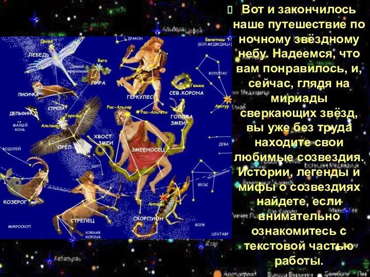 Вот и закончилось наше путешествие по ночному звёздному небу. Надеемся, что