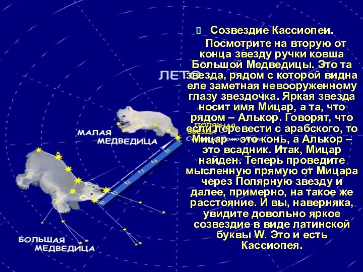 Созвездие Кассиопеи. Посмотрите на вторую от конца звезду ручки ковша Большой