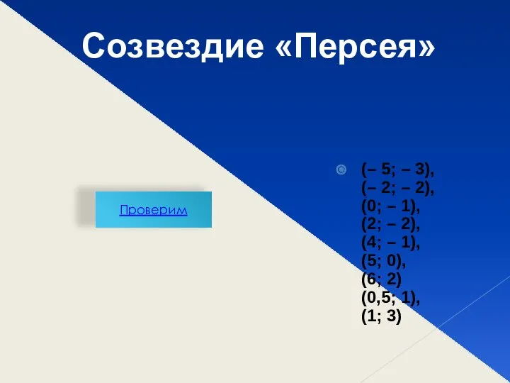 Проверим Созвездие «Персея» (– 5; – 3), (– 2; – 2),