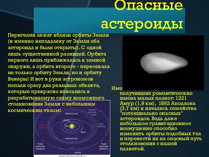 Опасные астероиды Именно с этих двух тел, получивших романтические имена малых