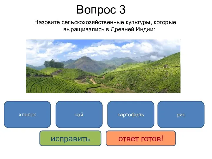 чай картофель исправить ответ готов! хлопок рис Назовите сельскохозяйственные культуры, которые