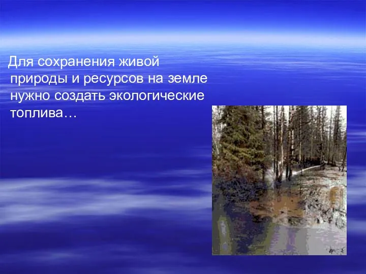 Для сохранения живой природы и ресурсов на земле нужно создать экологические топлива…