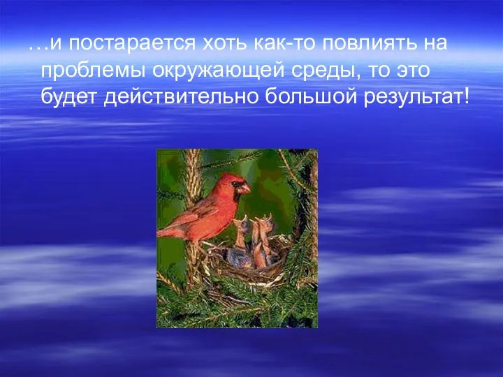 …и постарается хоть как-то повлиять на проблемы окружающей среды, то это будет действительно большой результат!