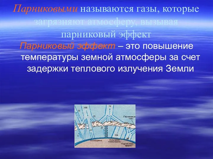 Парниковыми называются газы, которые загрязняют атмосферу, вызывая парниковый эффект Парниковый эффект