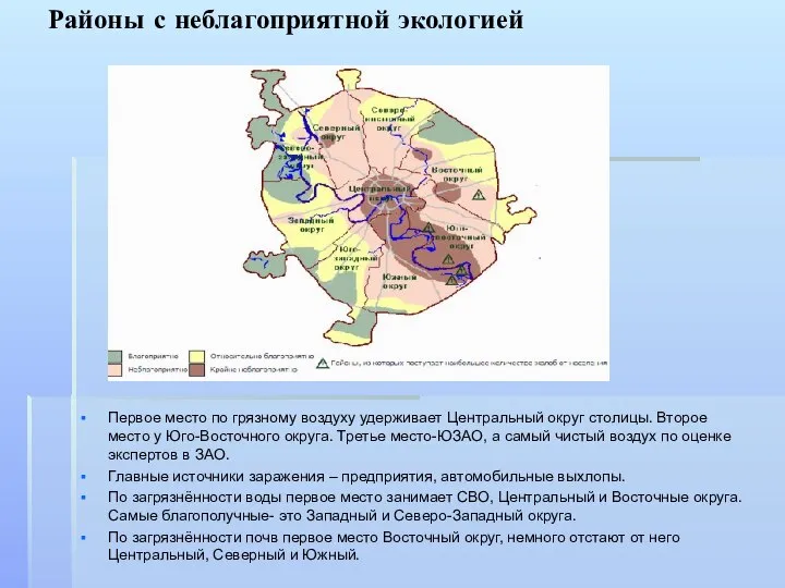 Районы с неблагоприятной экологией Первое место по грязному воздуху удерживает Центральный