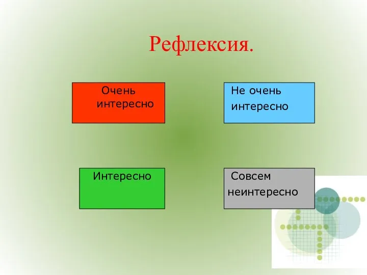 Рефлексия. Очень интересно Интересно Не очень интересно Совсем неинтересно