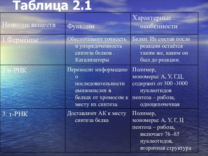 Таблица 2.1