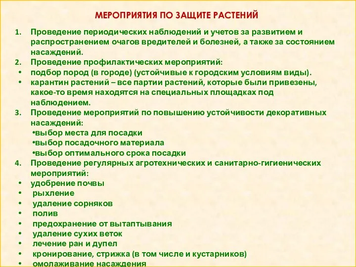 МЕРОПРИЯТИЯ ПО ЗАЩИТЕ РАСТЕНИЙ Проведение периодических наблюдений и учетов за развитием