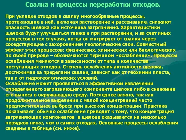 Свалка и процессы переработки отходов. При укладке отходов в свалку многообразные