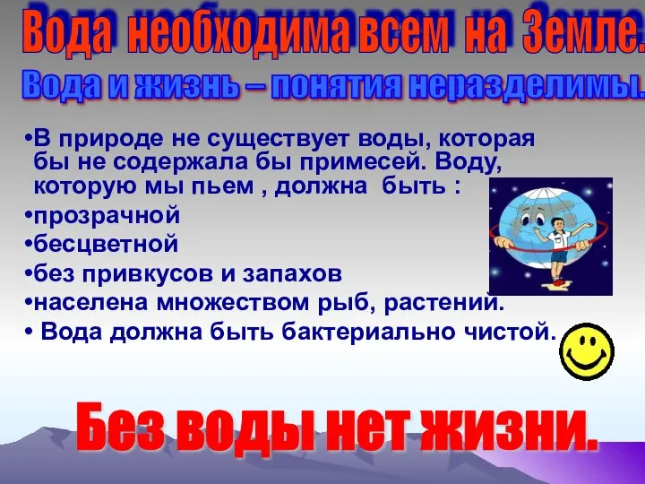 Вода и жизнь – понятия неразделимы. В природе не существует воды,