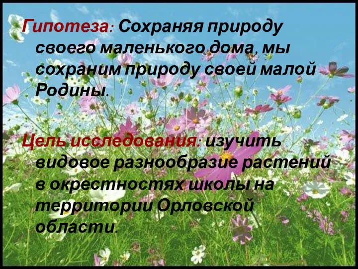 Гипотеза: Сохраняя природу своего маленького дома, мы сохраним природу своей малой