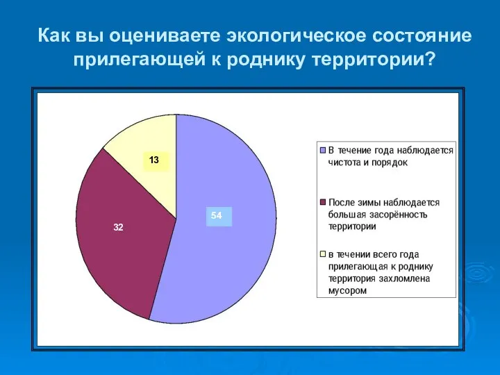 Как вы оцениваете экологическое состояние прилегающей к роднику территории? 13 32 54