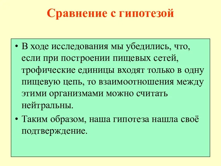 Сравнение с гипотезой В ходе исследования мы убедились, что, если при