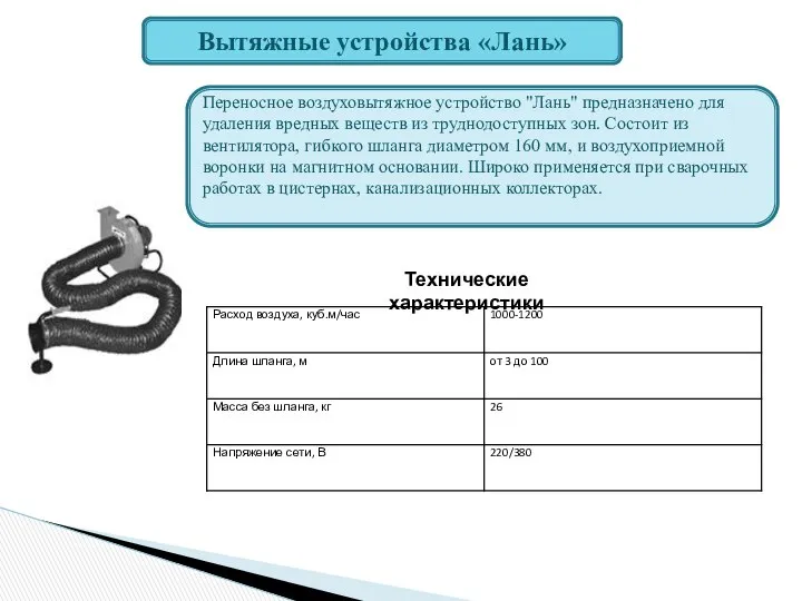 Вытяжные устройства «Лань» Переносное воздуховытяжное устройство "Лань" предназначено для удаления вредных