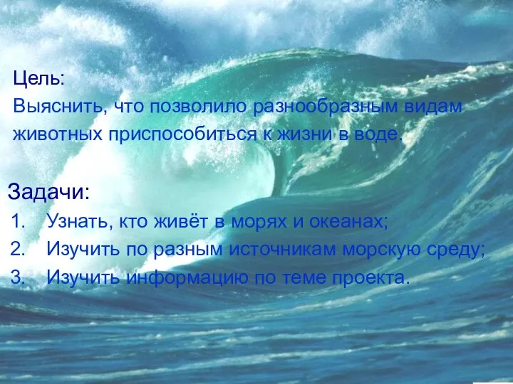 Цель: Выяснить, что позволило разнообразным видам животных приспособиться к жизни в