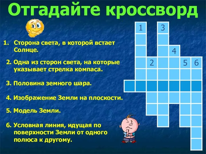 Отгадайте кроссворд Сторона света, в которой встает Солнце. 2. Одна из