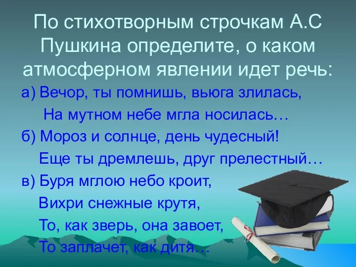 По стихотворным строчкам А.С Пушкина определите, о каком атмосферном явлении идет