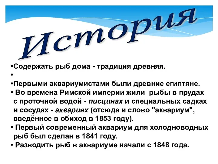 Содержать рыб дома - традиция древняя. Первыми аквариумистами были древние египтяне.