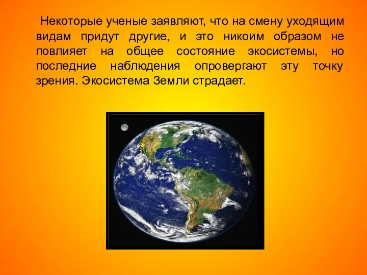 Некоторые ученые заявляют, что на смену уходящим видам придут другие, и