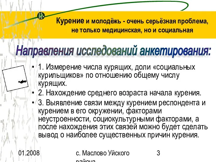 01.2008 с. Маслово Уйского района Курение и молодёжь - очень серьёзная