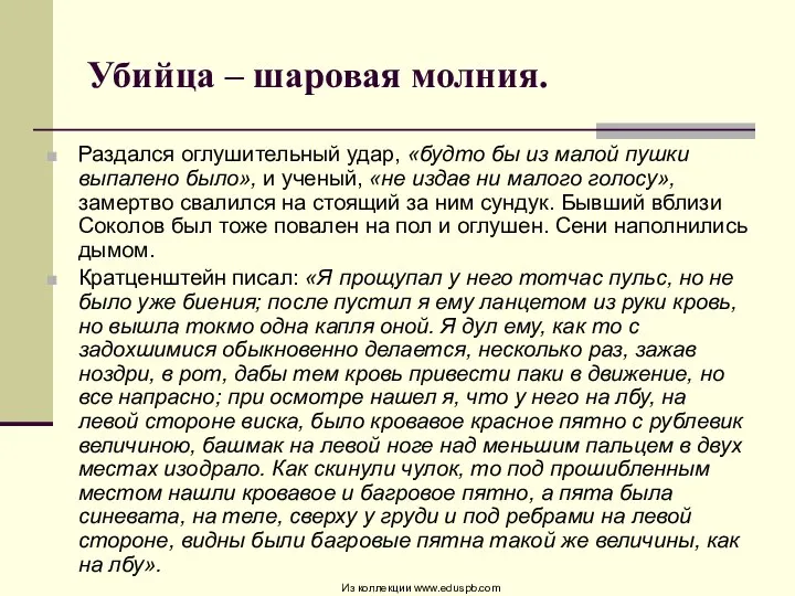 Убийца – шаровая молния. Раздался оглушительный удар, «будто бы из малой