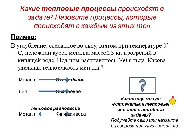 Какие еще могут встречаться тепловые явления в подобных задачах? Какие тепловые