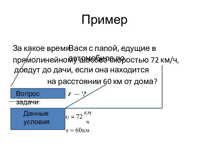 Пример За какое время Вася с папой, едущие в автомобиле по