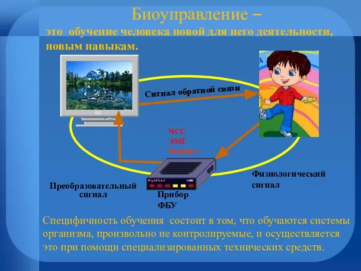 Прибор ФБУ ЧСС ЭМГ Периф. t Преобразовательный сигнал Физиологический сигнал Сигнал