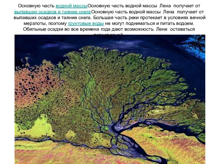 Основную часть водной массыОсновную часть водной массы Лена получает от выпавших