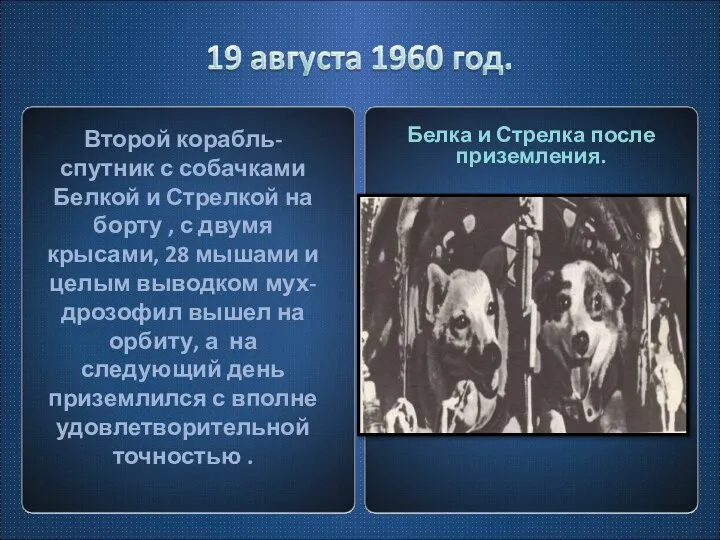 Второй корабль-спутник с собачками Белкой и Стрелкой на борту , с