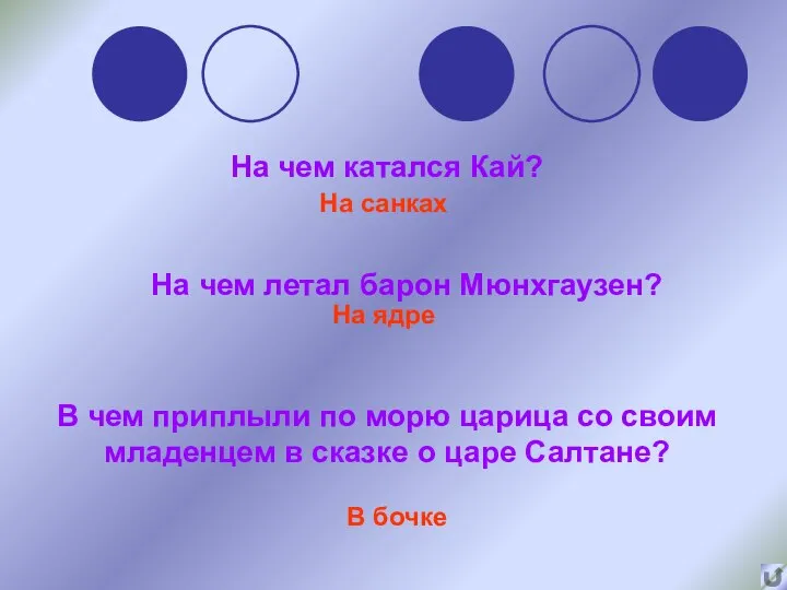 На чем катался Кай? На чем летал барон Мюнхгаузен? В чем