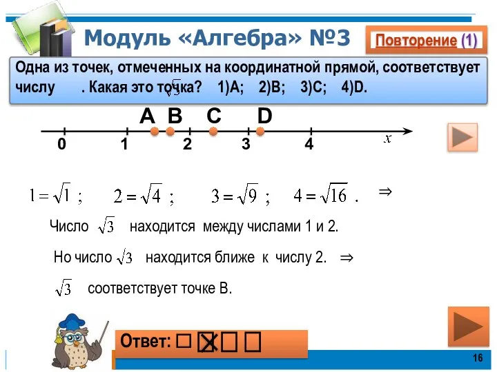 Модуль «Алгебра» №3 Повторение (1) Одна из точек, отмеченных на координатной