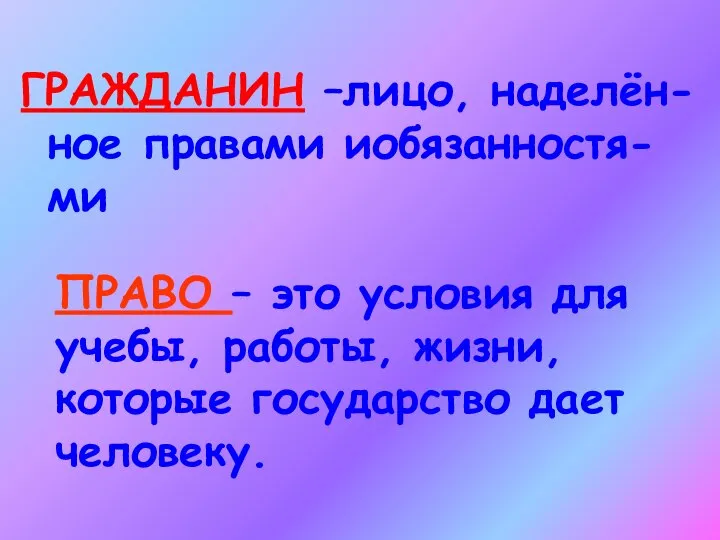 ПРАВО – это условия для учебы, работы, жизни, которые государство дает