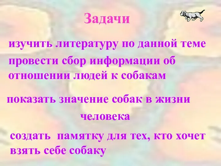 Задачи показать значение собак в жизни человека изучить литературу по данной