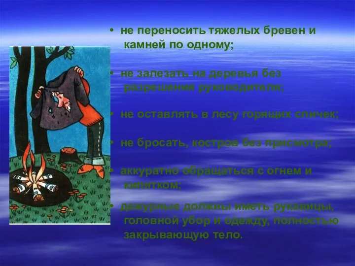 дежурные должны иметь рукавицы, головной убор и одежду, полностью закрывающую тело.