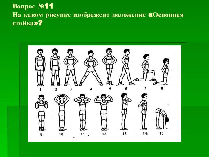 Вопрос №11 На каком рисунке изображено положение «Основная стойка»?