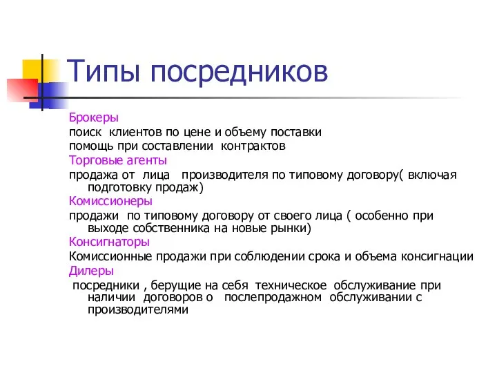 Типы посредников Брокеры поиск клиентов по цене и объему поставки помощь