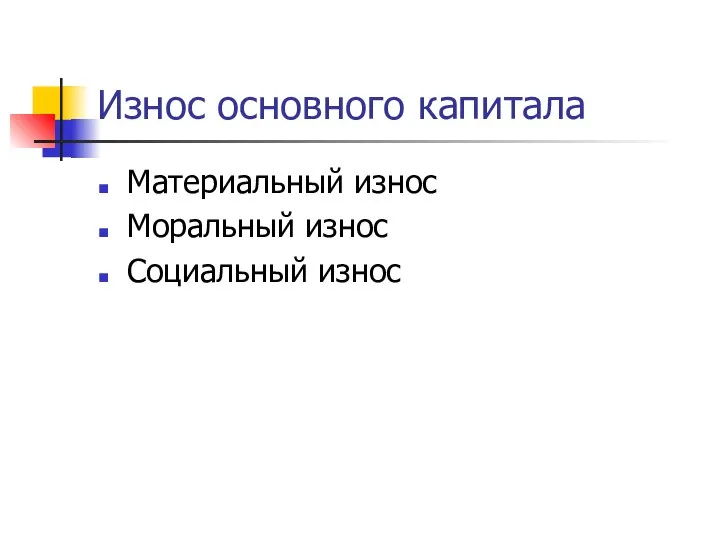 Износ основного капитала Материальный износ Моральный износ Социальный износ