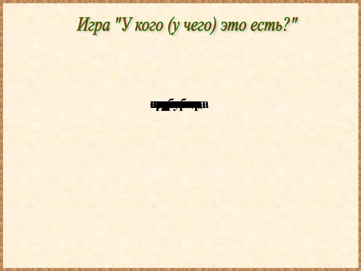 Игра "У кого (у чего) это есть?" страница ветка труба зубцы