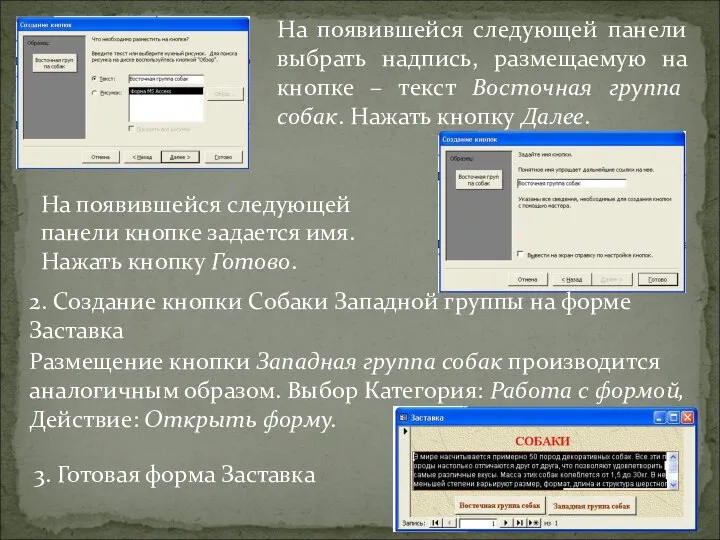 На появившейся следующей панели выбрать надпись, размещаемую на кнопке – текст