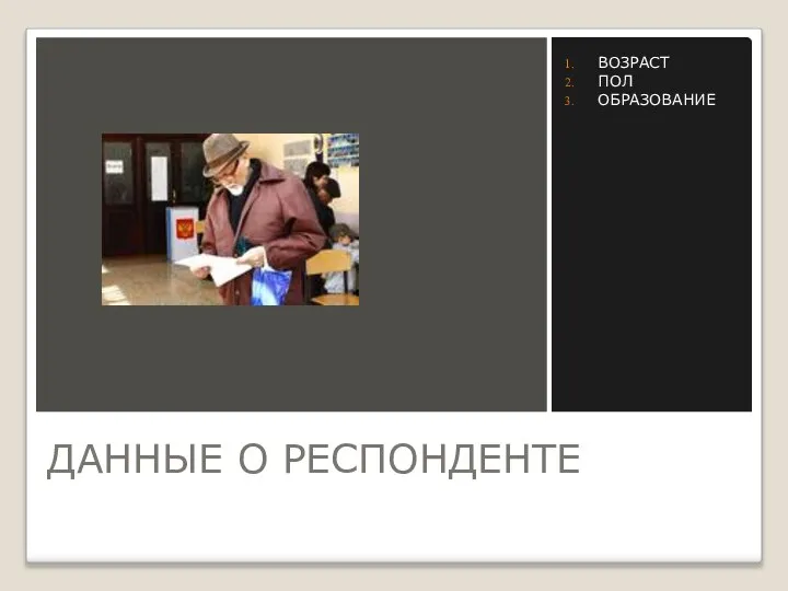 ДАННЫЕ О РЕСПОНДЕНТЕ ВОЗРАСТ ПОЛ ОБРАЗОВАНИЕ