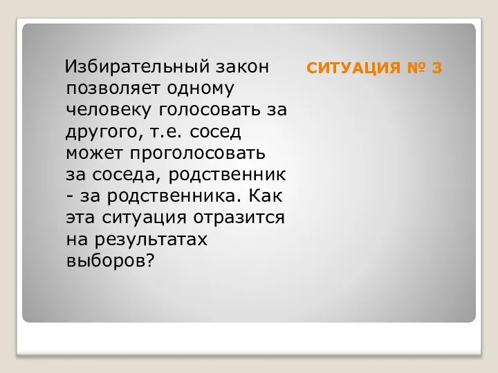 СИТУАЦИЯ № 3 Избирательный закон позволяет одному человеку голосовать за другого,