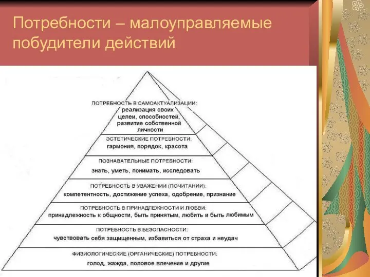 Потребности – малоуправляемые побудители действий .